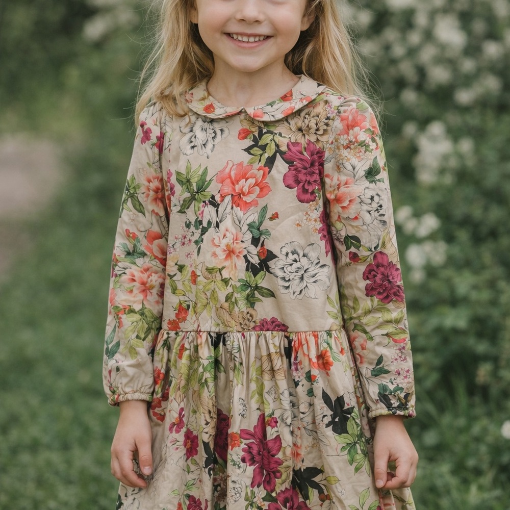 Euro Christina Rohde Beige Dress with Multicolor‎ Blooms prefect Easter
